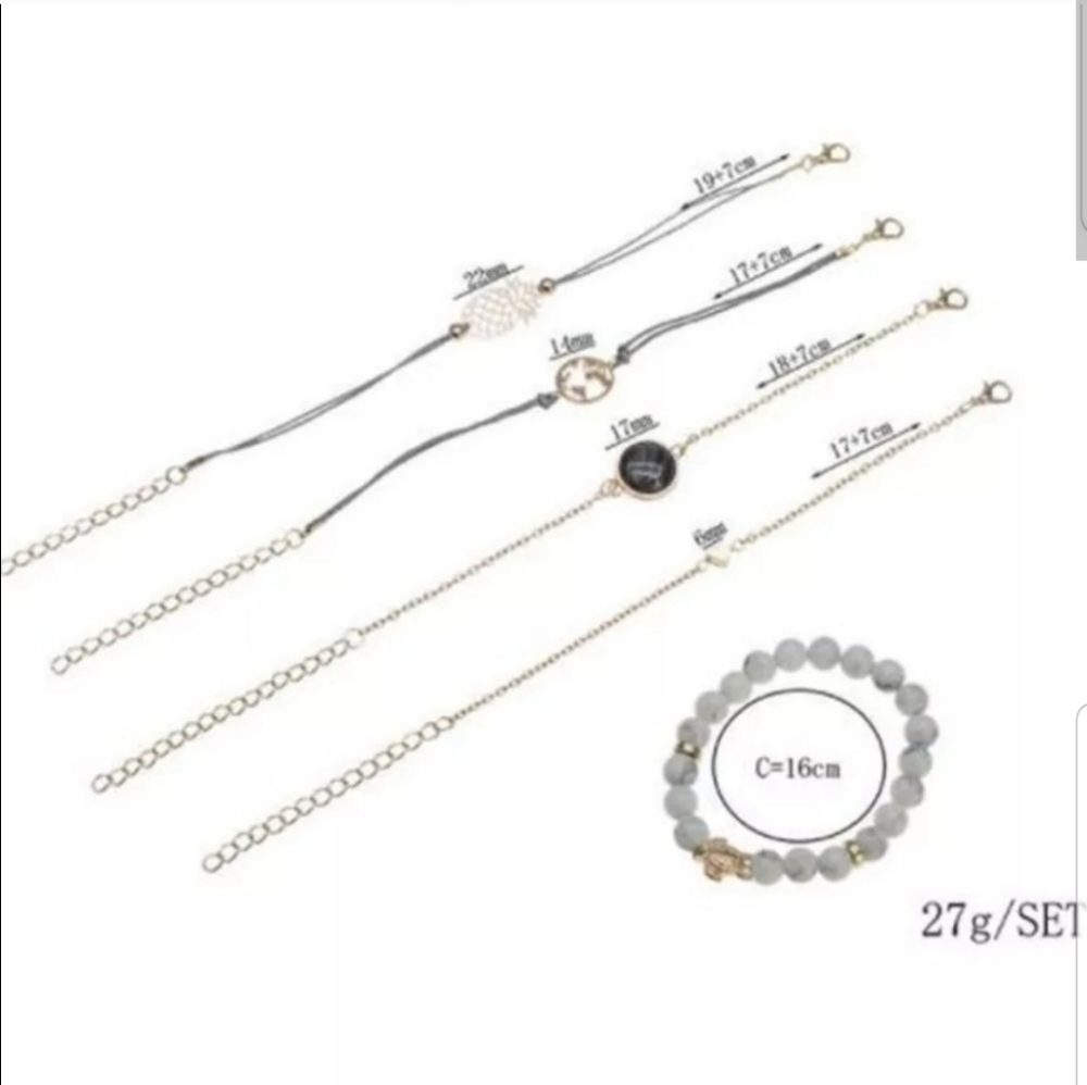 🍉LAST ONE NWT 5 Piece Gray Gold Beaded Bracelets - Picture 2 of 3